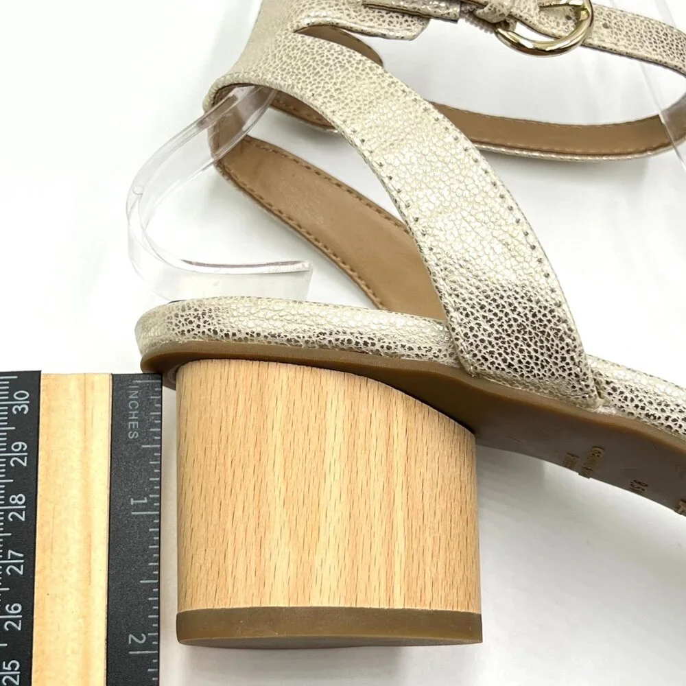 NYDJ Womens Size 9.5 Georgia Gold Wood Block‎ Heels Dress Sandals Shoes